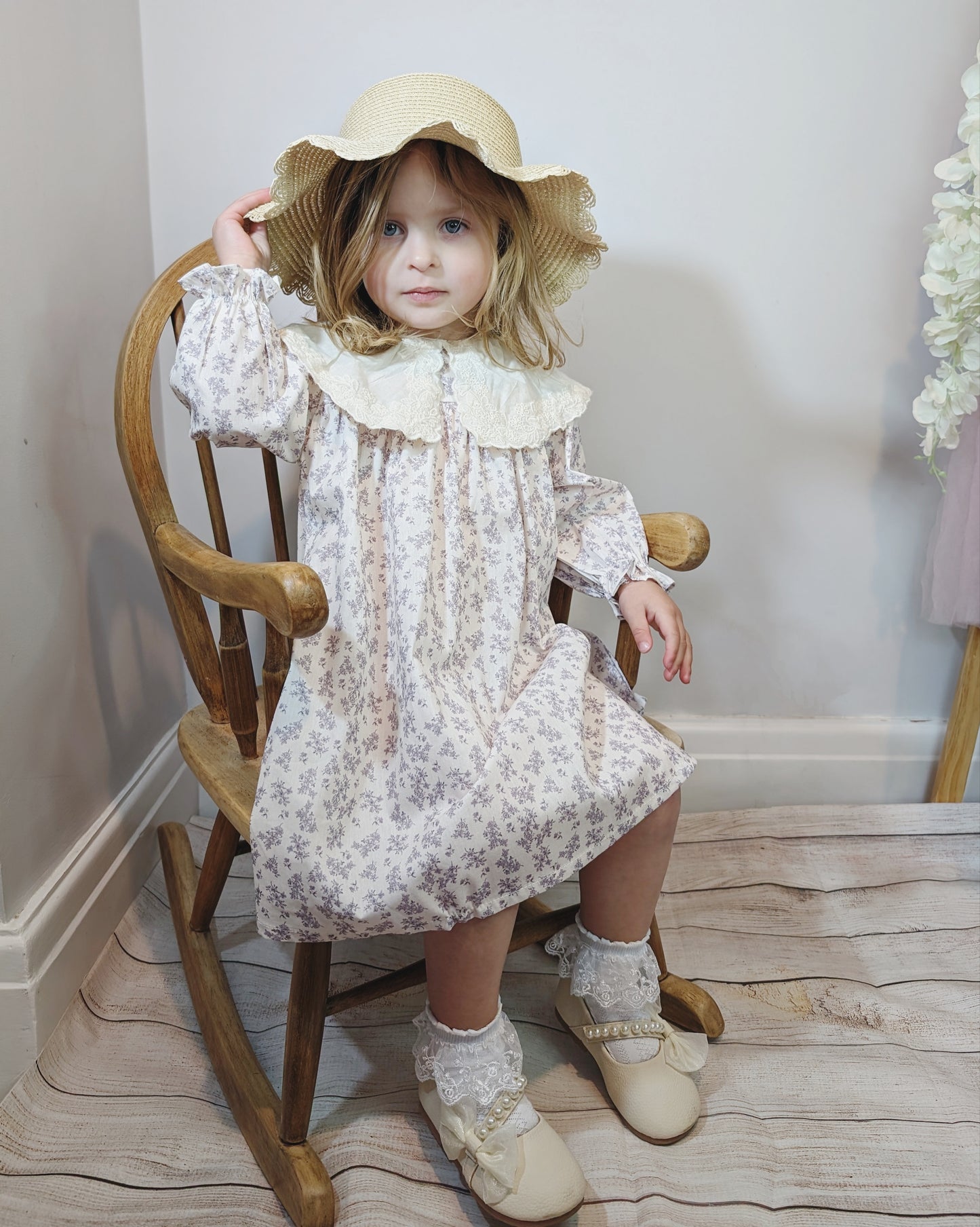 Purple Floral Lace Collar Dress