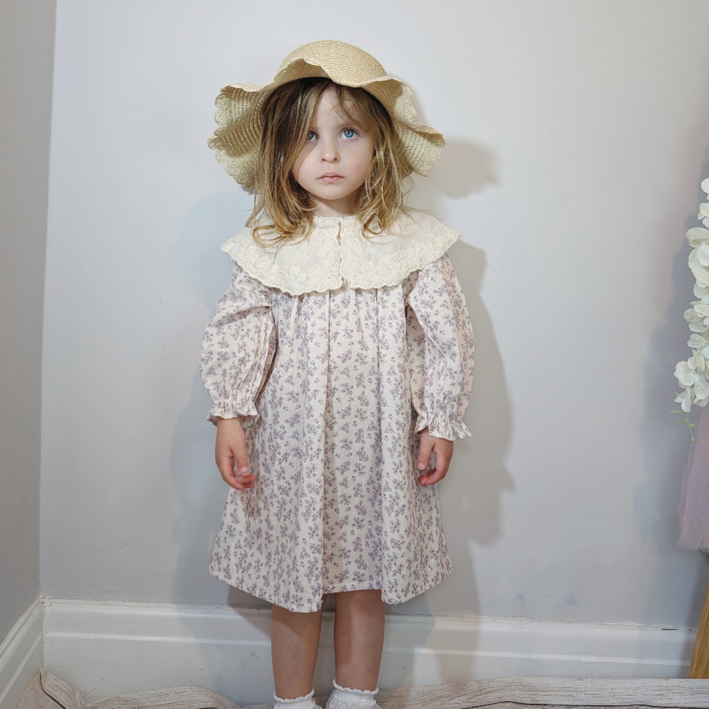 Purple Floral Lace Collar Dress
