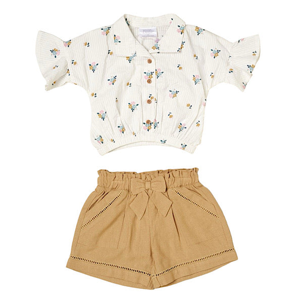 Beige Shorts and Floral Top Set