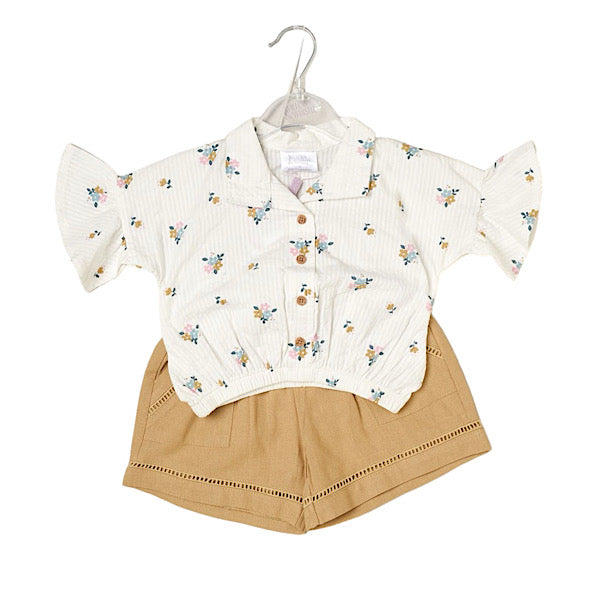Beige Shorts and Floral Top Set