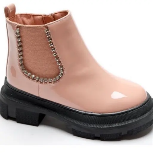 Pink Patent Diamonte Boots