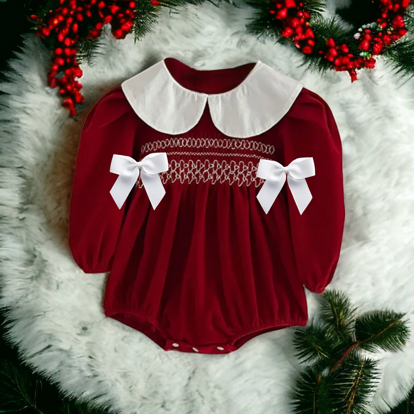 Red Smocked Christmas Dress/Romper