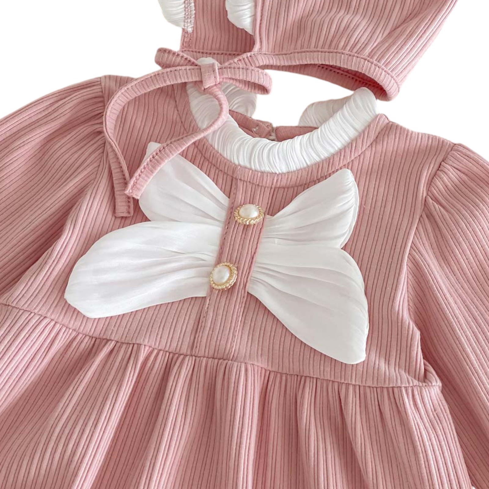 Pink Bow Romper and Bonnet Set