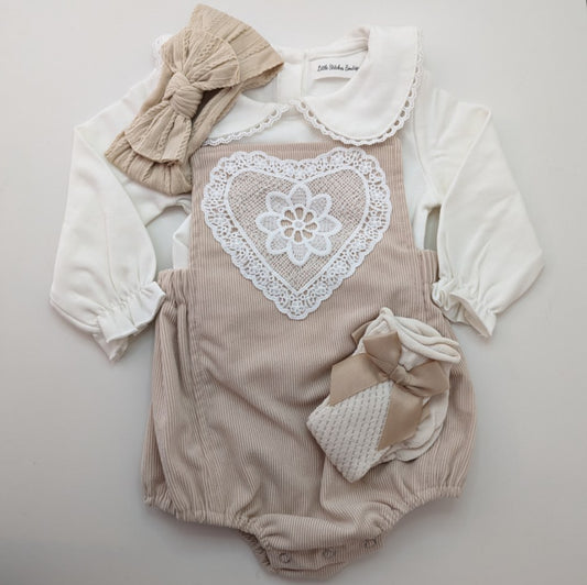 Lace Heart Baby Romper and Top Set
