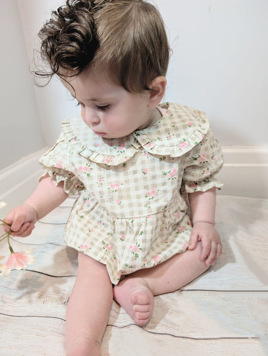 Spring Blossom Gingham Romper