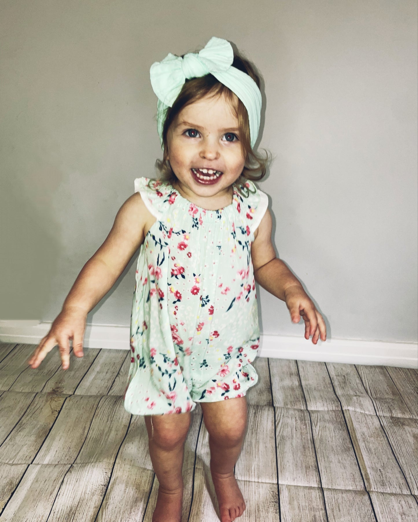 Teal Floral Romper and Hat